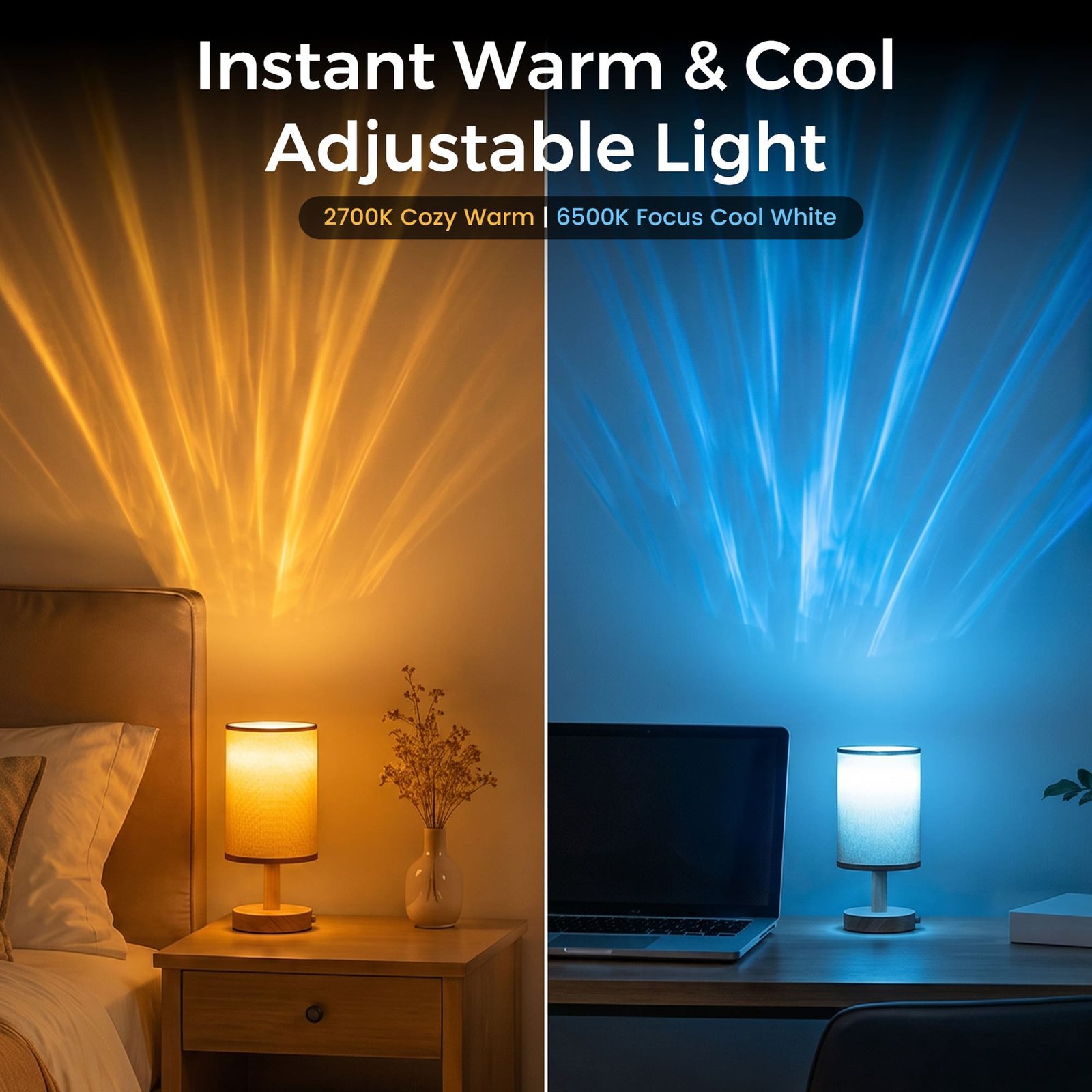 Comparison of 2700K warm white and 6500K cool white output from the same bulb