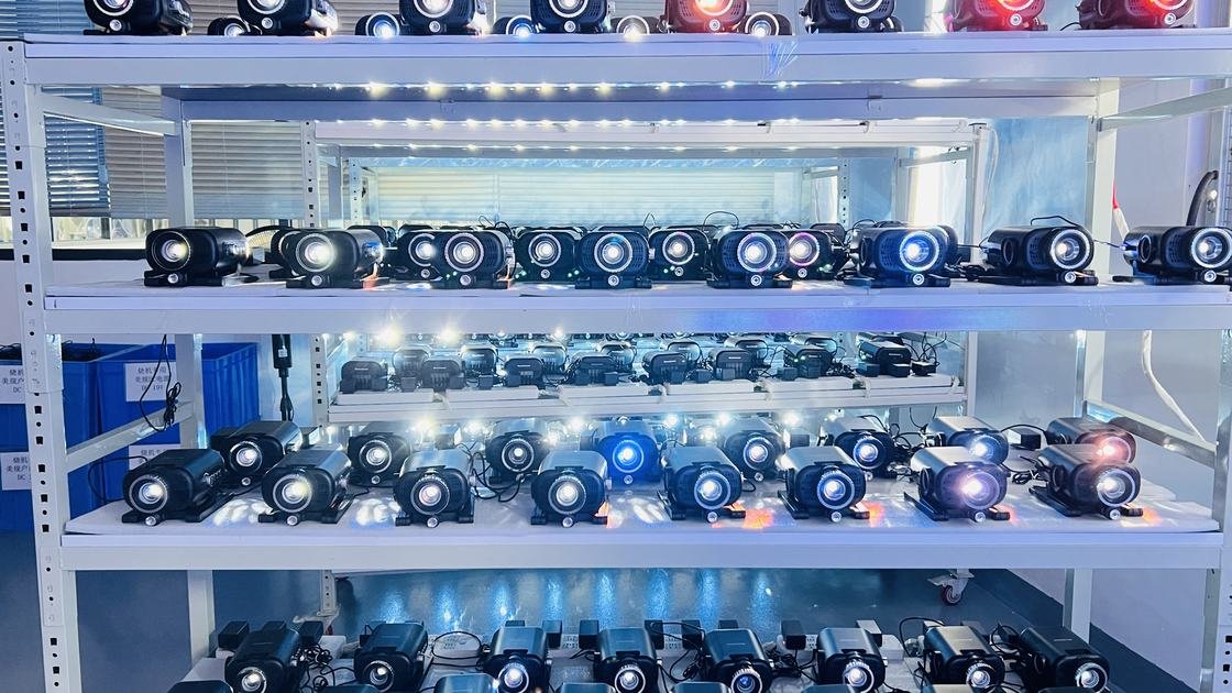 Bowlum projector units operating on aging-test racks